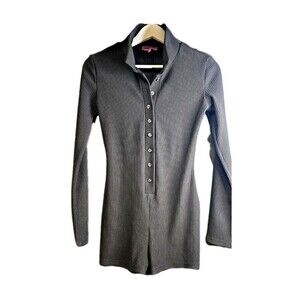 Edikted Black Ribbed Romper Womens Medium Mock Neck Button Front Y2K Style